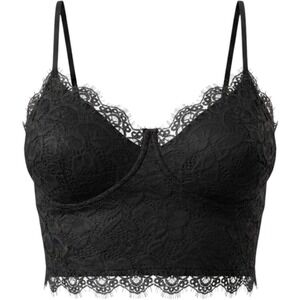 Black Eyelash Lace Camisole Crop Top Spaghetti Strap Side Zip‎ Small